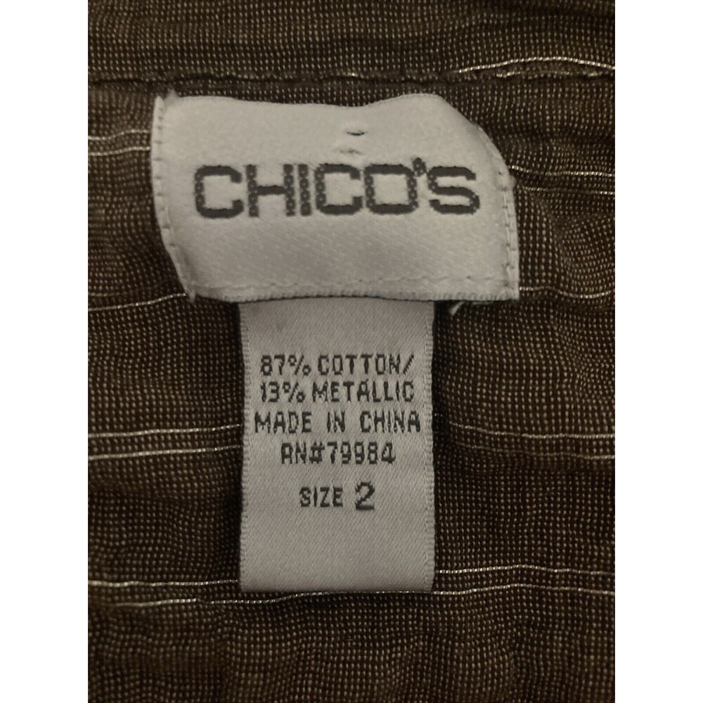 Chico’s Brown Metallic Crinkle Shirt Button Down Size 2 (L) Long Sleeve Tunic - Picture 5 of 8